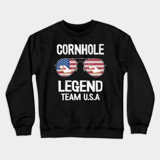 Cornhole Legend Team U.S.A American Flag Sunglasses Bean Bag Crewneck Sweatshirt